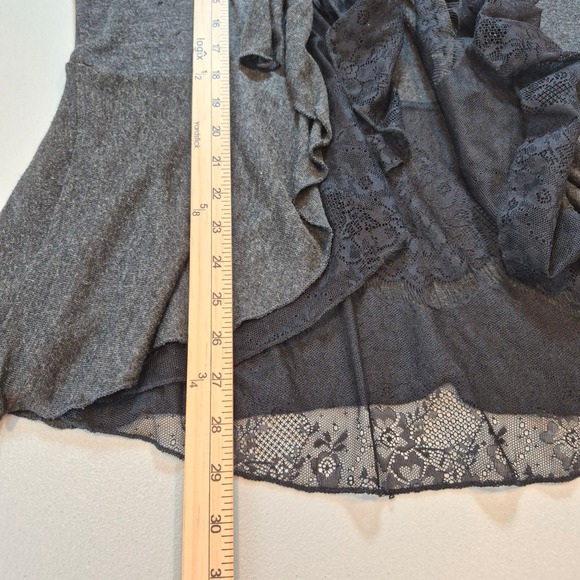 Vtg Y2K Cache Sheer Lace Trim Waterfall Cardigan Gray XL Lightweight Whimsigoth - Picture 14 of 14